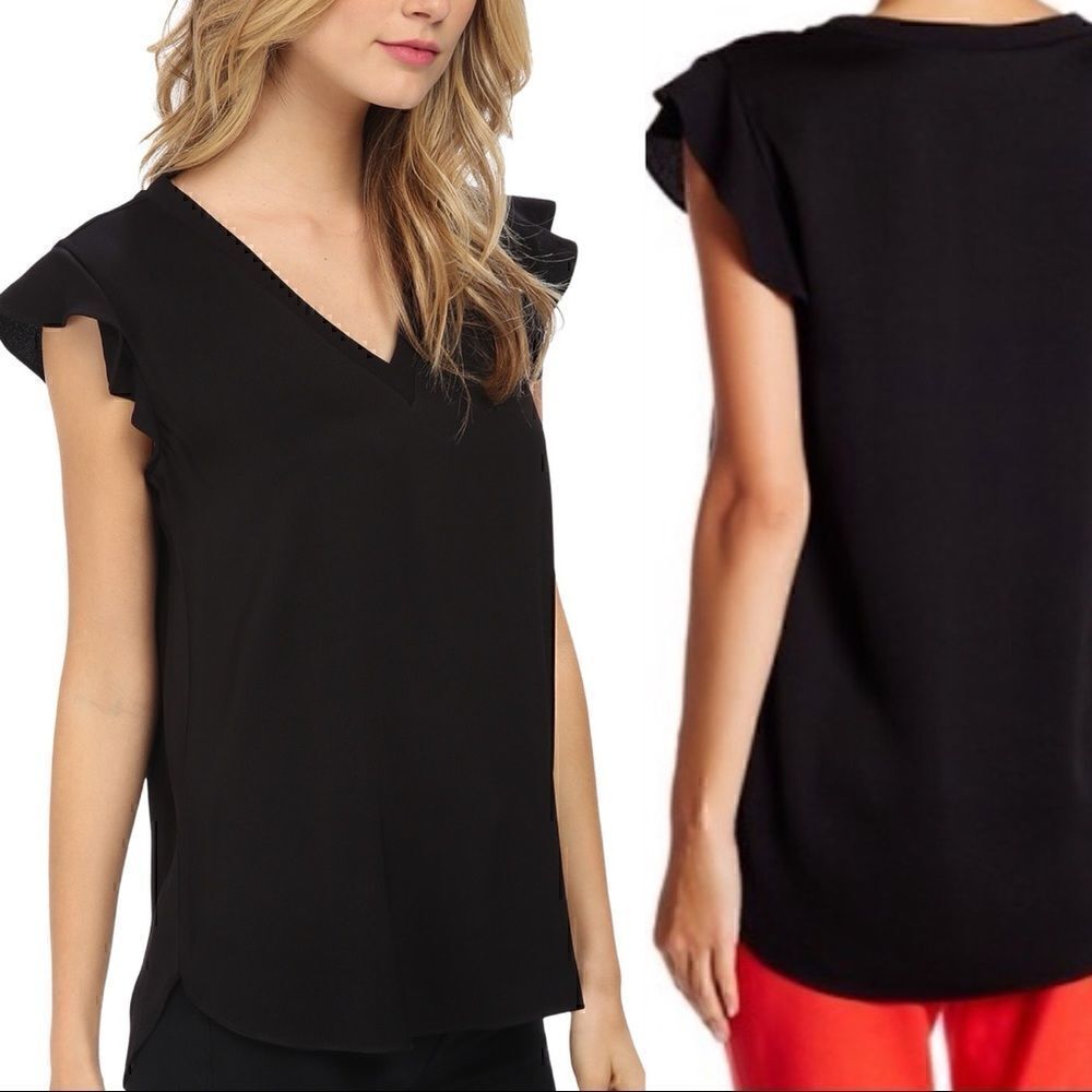 Kate Spade Flutter Sleeve Satin Crepe Blouse - Picture 2 of 11